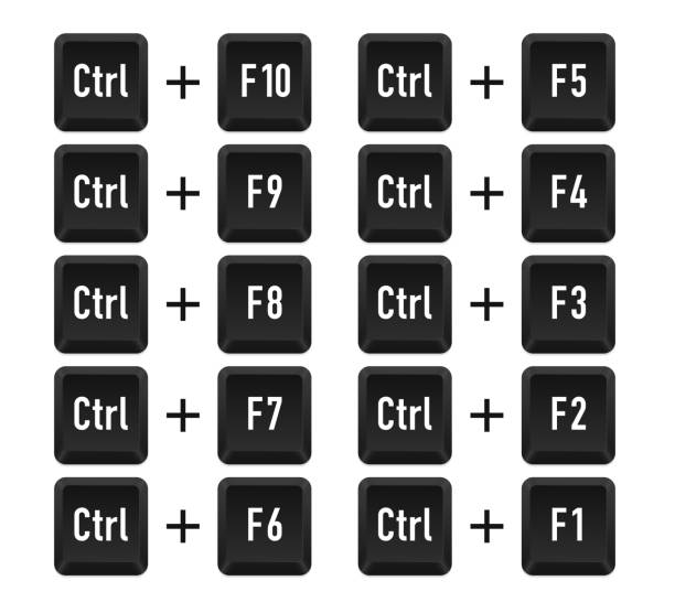 ilustraciones, imágenes clip art, dibujos animados e iconos de stock de ctrl y f10, f9, f8, f7, f6, f5, f4, f3, f2, f1 para cambiar entre el programa abierto. teclas del teclado. shift alt del. botón de la computadora. conjunto de botones del teclado de la computadora. ilustración vectorial - f1 icons