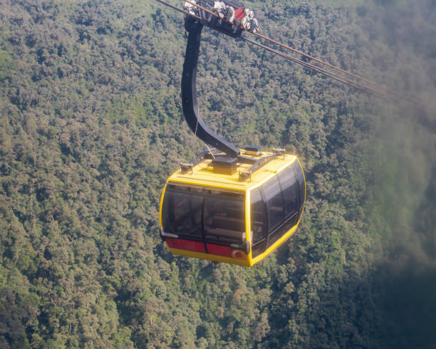 istock Close-up cable car with lush green Hoang Lien Son Range Forest background, breathtaking view to famous Fansipan mountaintop and towering mountains, up to 35 guests each cabin 1899165223