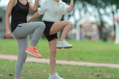 warm up body exercised before jogging at the garden