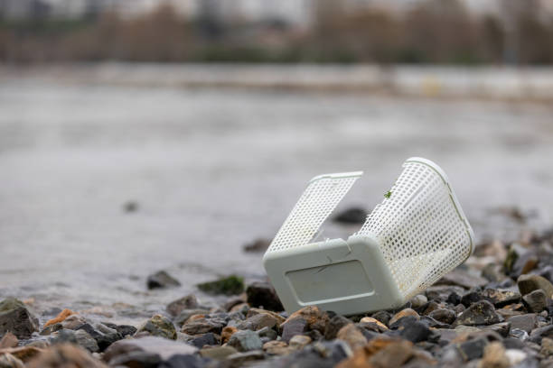 Plastic waste near by the sea on the beach.