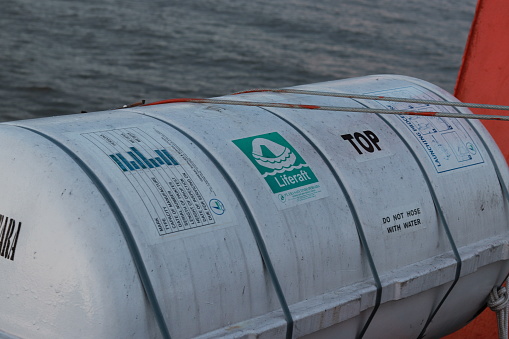 Liferaft tube on ship. Jambi, 7 August 2023