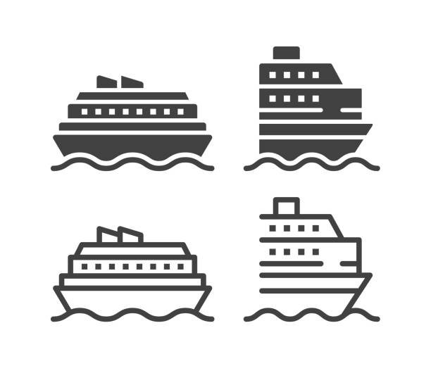 illustrazioni stock, clip art, cartoni animati e icone di tendenza di nave e barca - icone dell'illustrazione - ferry container ship cruise sailing ship