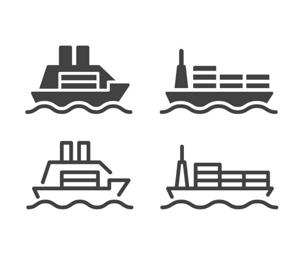 Ship and Boat - Illustration Icons Ship and Boat - Illustration Icons ferry nautical vessel industrial ship sailing ship stock illustrations