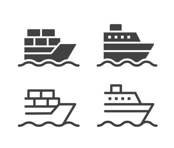 Ship and Boat - Illustration Icons Ship and Boat - Illustration Icons ferry nautical vessel industrial ship sailing ship stock illustrations