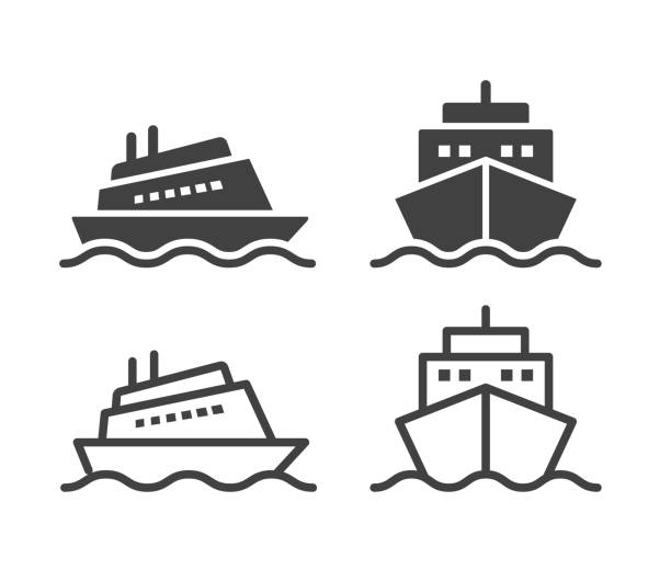 ilustrações, clipart, desenhos animados e ícones de navio e barco - ícones de ilustração - ferry container ship cruise sailing ship