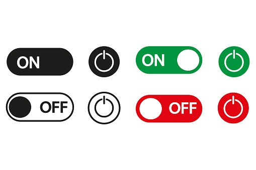 Switch toggle buttons ON OFF. Vector graphic of on off button icon collection.Set of turn on and off buttons. Switch button signs.