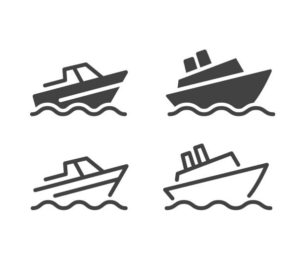 illustrazioni stock, clip art, cartoni animati e icone di tendenza di nave e barca - icone dell'illustrazione - ferry container ship cruise sailing ship
