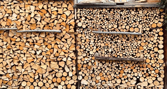 Firewood accurately stacked outside