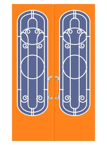 Vector illustration of Yellow Colored Art Deco Double Leaf Door Illustration in Vector.