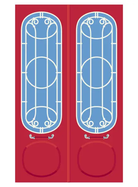 Vector illustration of Red Colored Art Deco Double Leaf Door Illustration in Vector.