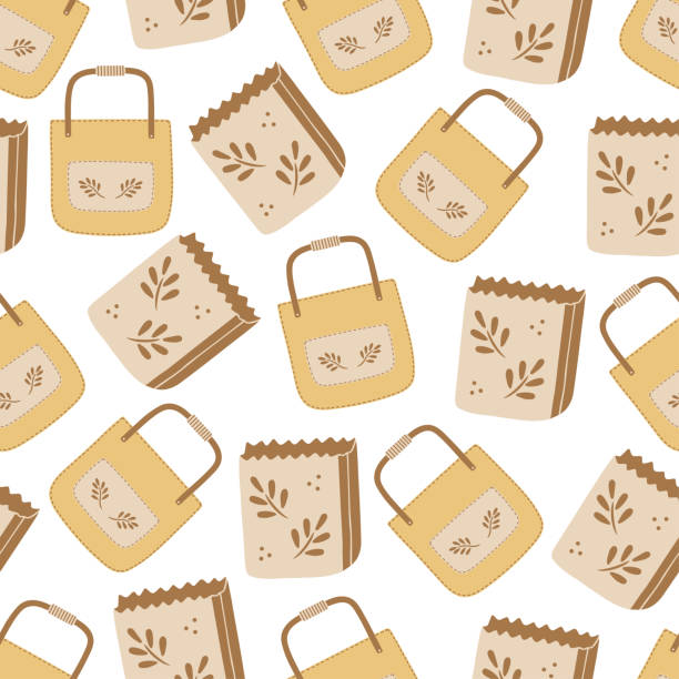 istock Seamless pattern with hand drawn reusable eco-friendly shopping bags on a white background. Doodle, simple illustration. It can be used for decoration of textile, paper and other surfaces. 1899313160
