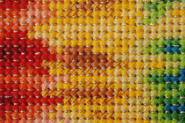 istock A close-up shot of a cross stitched background with gradient rainbow pattern. 1899456429