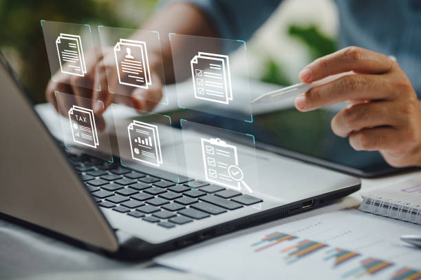 istock E-document management with e-signing. Electronic signature and paperless smart office technology for work flow concept. 1899470156