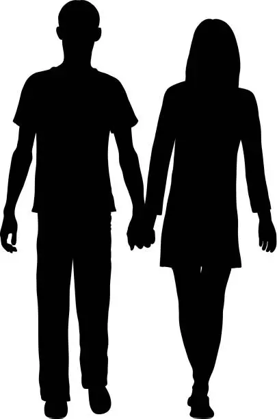 Vector illustration of Couple Walking Silhouette