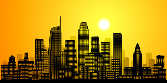 Los Angeles skyline silhouette. All buildings are complete, moveable and highly detailed.