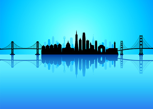 San Francisco skyline silhouette. All buildings are complete and moveable.