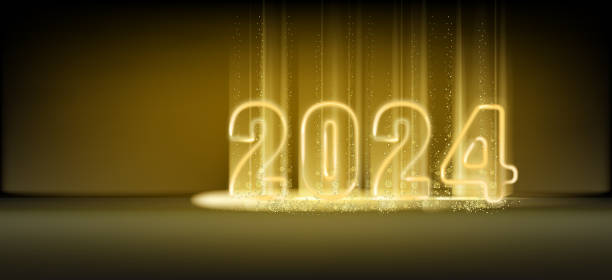 istock 2024 Happy New Year shining light sparkles background. Gold numbers decoration and glow light effect 1899507029