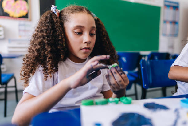 istock Girl student painting on art class at school 1899574032