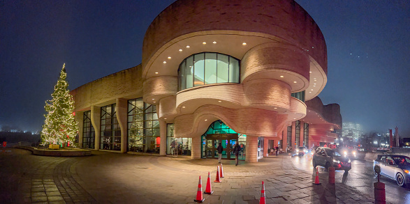 Gatineau, Quebec, Canada - December 28, 2023:  The Canadian Museum of History is located in the National Capital Area of Ottawa-Gatineau.   The museum highlights the history and heritage of the country concentrating on native Canadian history but also going into the British and French roots of the nation.  The museum is located in Gatineau, Quebec which is situated directly across the Ottawa River from Parliament Hill in Ottawa, Ontario.