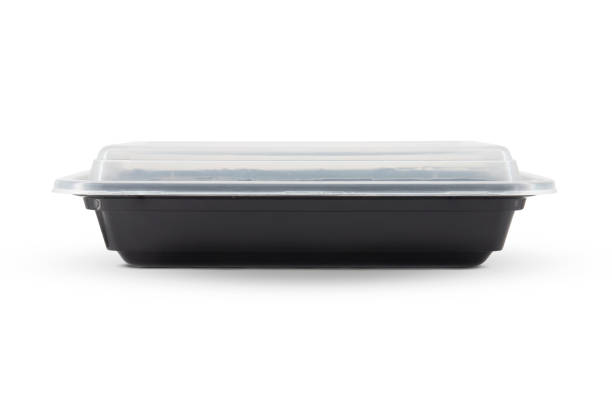 istock Black Plastic food container with cover isolated on white background 1899610576