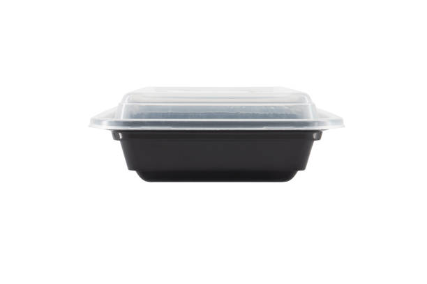 istock Black Plastic food container with cover isolated on white background 1899610785