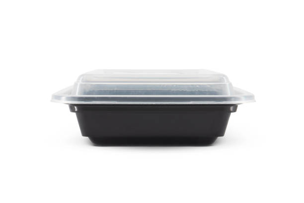 istock Black Plastic food container with cover isolated on white background 1899611091