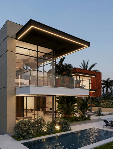 Modern villa Modern villa. 3D visualization. Luxury villa concept. Unique architecture property styling stock pictures, royalty-free photos & images