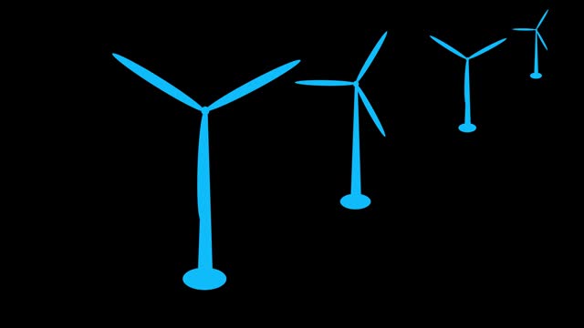 Windmills rotation loop side view isolated, Animated wind turbine video