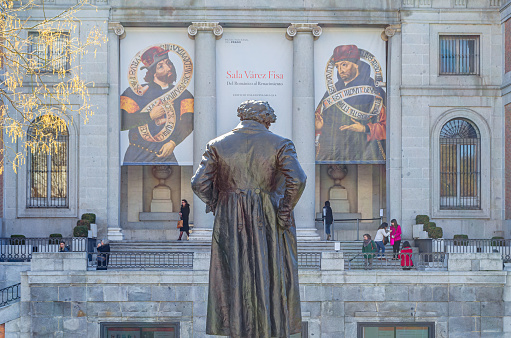 Madrid, Spain - February 23, 2014: People around the famous Prado Museum in Madrid, Spain