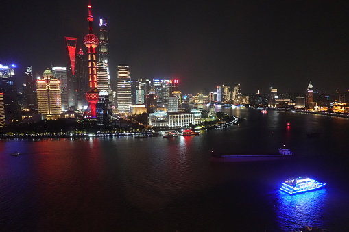 Aerial view of Shanghai downtown at night