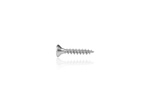 macro screw of silver color on a white background close-up