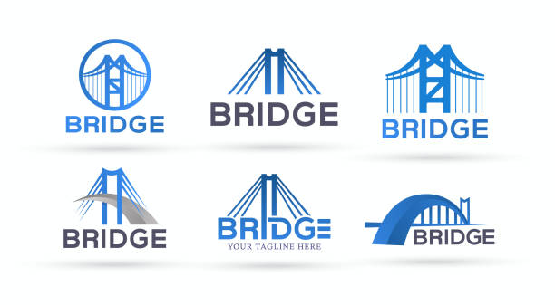 brückenbauer-logo-design-bundle - cable stayed bridge illustrations stock-grafiken, -clipart, -cartoons und -symbole