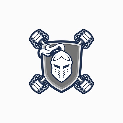 Combine strength and chivalry with our Knight Gym vector image. This unique illustration features a knight's shield and a dumbbell, merging medieval charm with a modern fitness twist. Ideal for fitness-themed designs that convey a sense of strength and honor