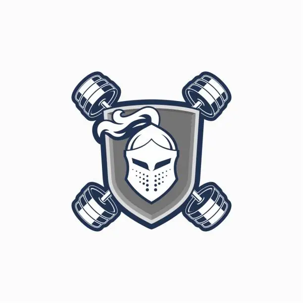 Vector illustration of knight gym shield and dumbell