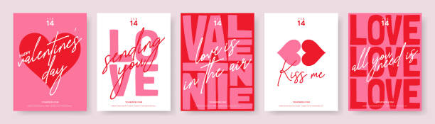 valentinstag schriftzug kartensammlung. niedliche liebesverkaufs-flyer-vorlage, poster, etikett, anzeige, kopierfläche, cover, banner-design-set. moderner typografie-kunsthintergrund. trendiger stil. vektor-illustration. - frame abstract romance valentines day stock-grafiken, -clipart, -cartoons und -symbole