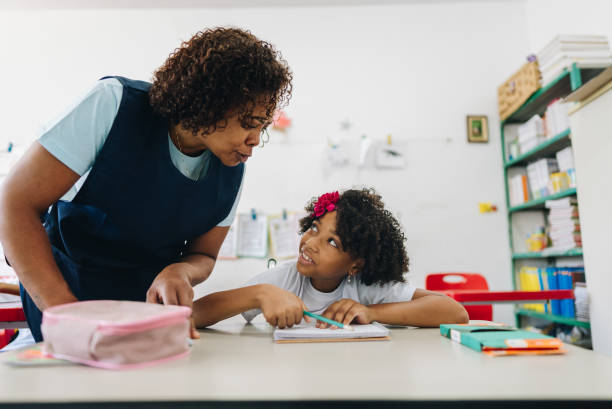 istock Teacher teaching her student on classroom at school 1899817439