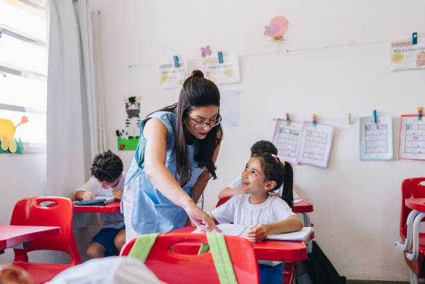 istock Teacher teaching her student on classroom at school 1899823415