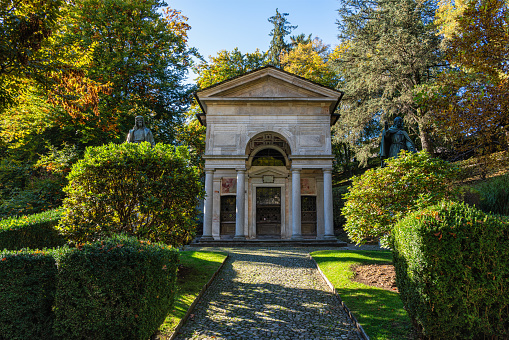The beautiful Sacro Monte of Varallo on a sunny autumn morning. Province of Vercelli, Piedmont, Italy.