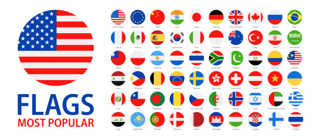 Flags of the World - Vector Round Flat Icons - Most Popular Flags World Flags - Vector Round Flat Icons - Most Popular flag buttons stock illustrations