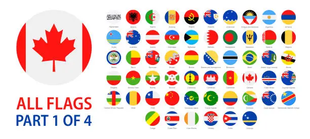 Vector illustration of Flags of the World - Vector Round Flat Icons of National Flags - Part 1 of 4