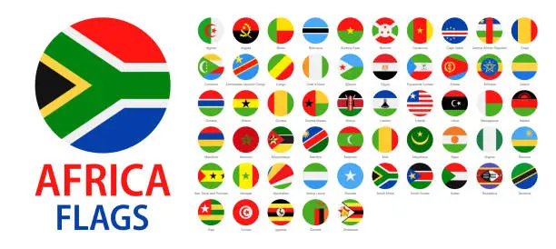 Vector illustration of Africa All Flags - Vector Round Flat Icons of National Flags