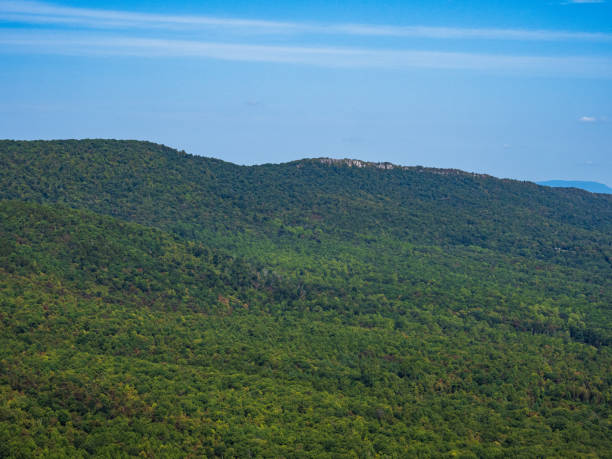 Big Schloss, West Virginia, seen from below the green mountainside.