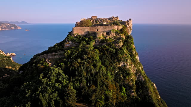 Angelokastro ancient Castle at the top of a steep hill with art and historical exhibits in Corfu, Greece.