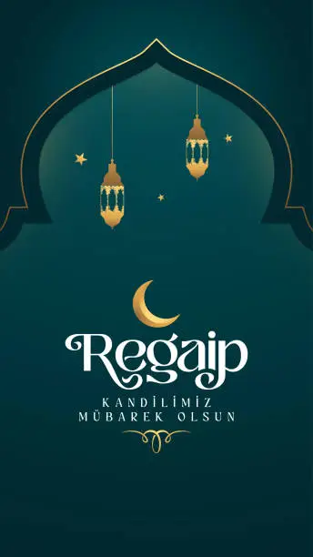 Vector illustration of Regaip Kandili, sosyal medya hikayesi için portre düzeni. Translation: Regaib Candle, portrait layout for social media story