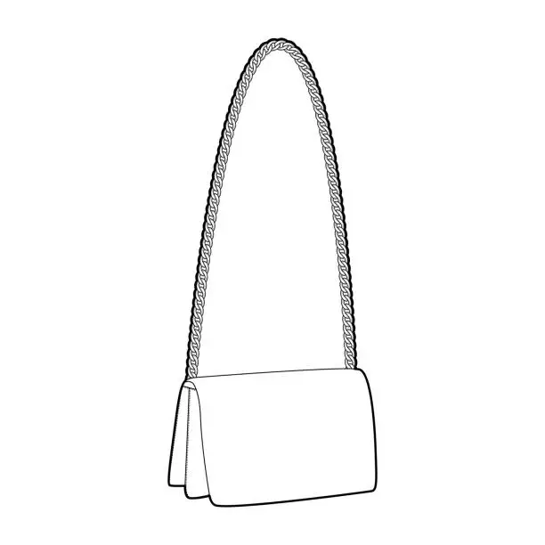 Vector illustration of Chain-Strap Cross-Body Bag baguette silhouette bag. Fashion accessory technical illustration. Vector satchel front 3-4