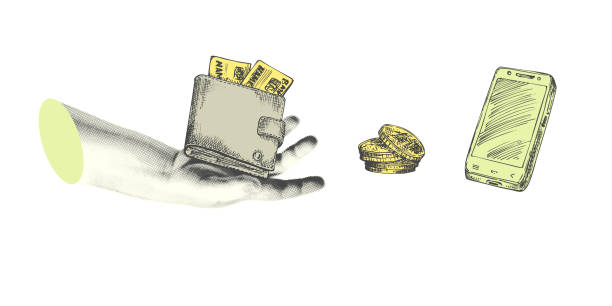 istock Collage with halftone-style hand statue. Minimalist online payments metaphor concept finance-themed. Idea for banner composition with wallet, coins and smartphone Cutouts magazine. Vector illustration 1899919391
