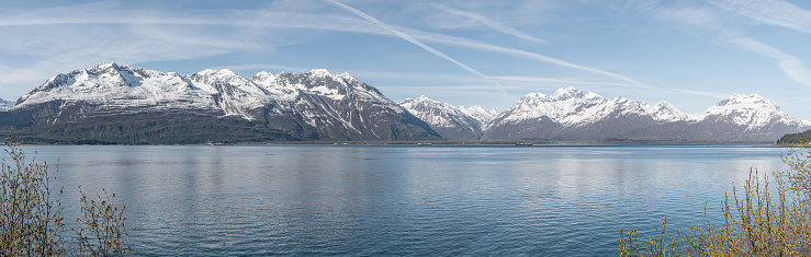 Panorama of the mountains at the end of Port Valdez inlet, Alaska