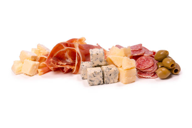 istock Cheese, olives, salami, jamon isolated on a white backgrund. 1899969866