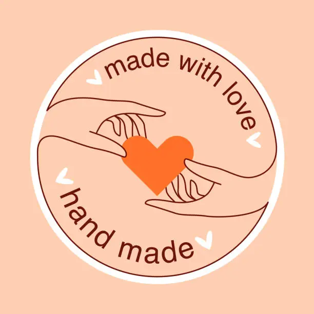 Vector illustration of Made with love, handmade design, logo, label.