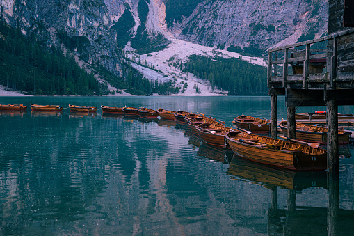 Sunrise at Lago di Braies, South Tyrol, The Dolomites, Italy